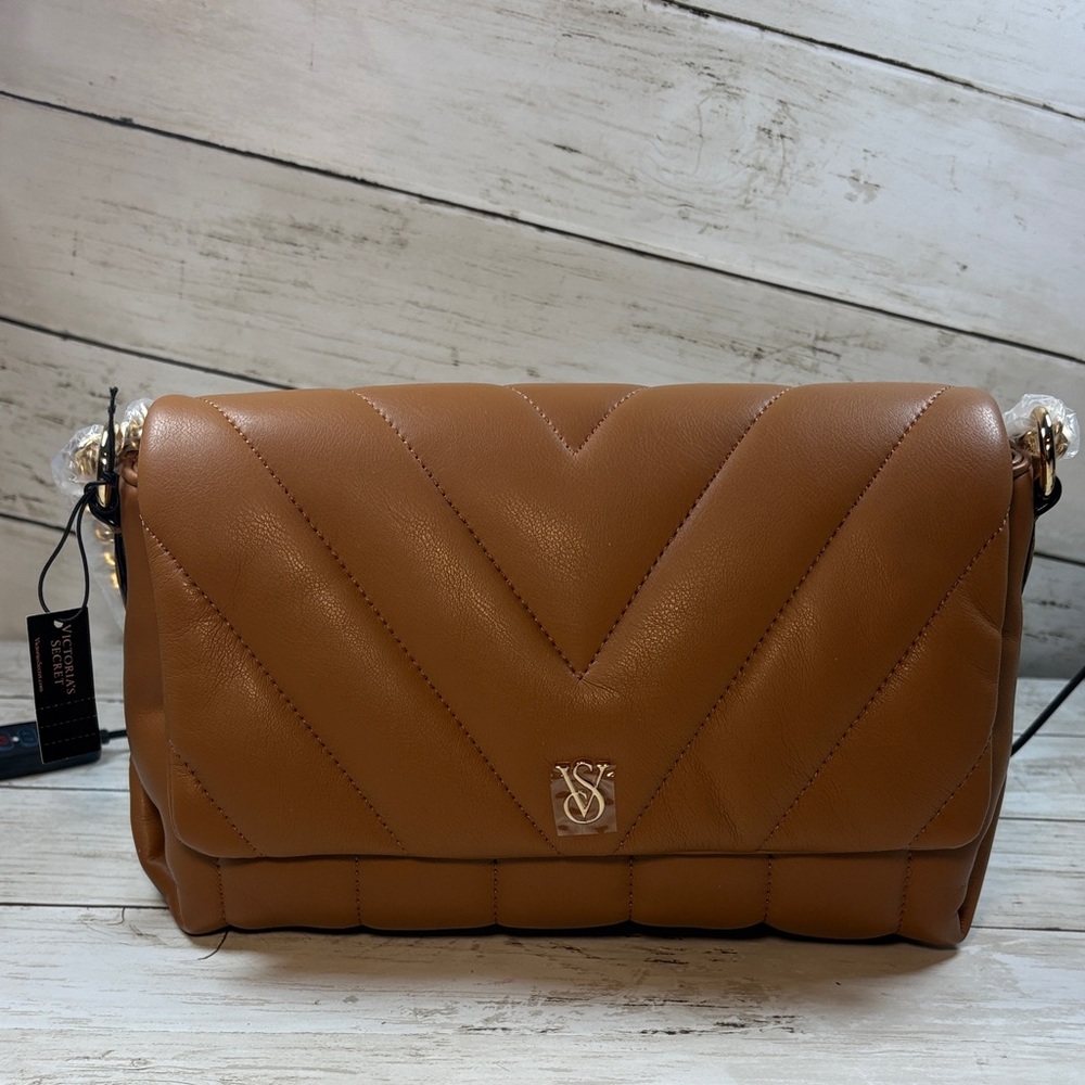 Victoria's Secret Quilted Chevron Shoulder Bag - Brown